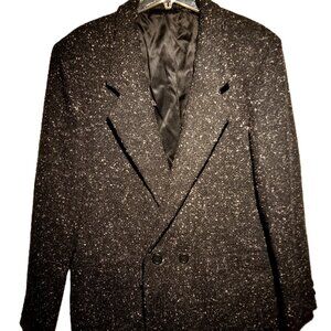 J. Riggings Overcoat  sz M  Black/White fleck  Wool  Made USA  Hunting Horn  EUC